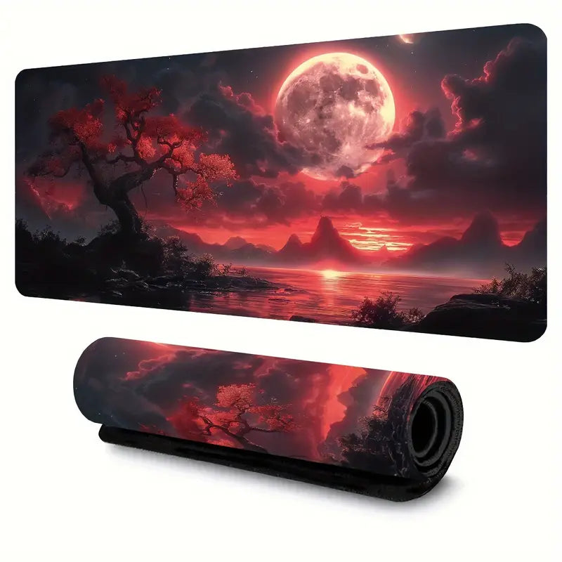 XXL Extended Gaming Mat Dark Crimson Moon