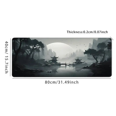 Japanese Moonlit Pagoda Serene Nightscape Playmat