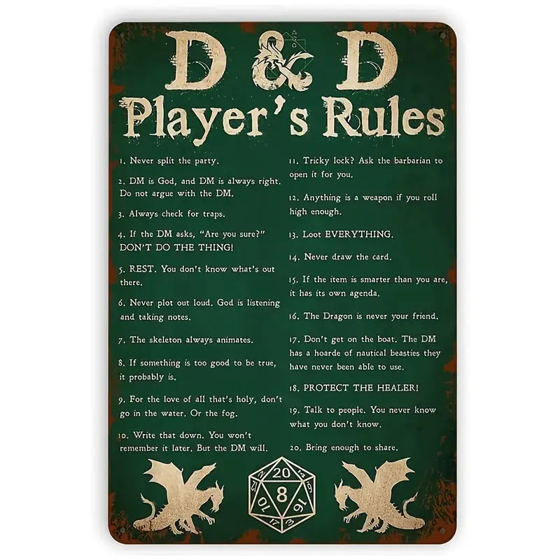D&D Players Rules Plaque
