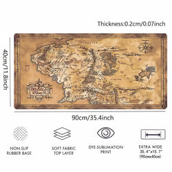 Middle Earth Map Desk Mat: Large, Rubber, Rectangle, Waterproof, Non-Slip