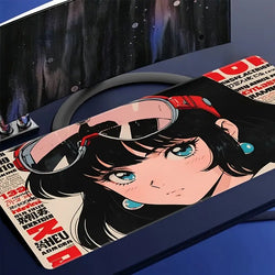 Large Anime Girl Gaming Pad - Non-Slip Rubber Base, Durable Desk Mat with Thick Stitched Edges,