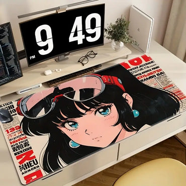 Large Anime Girl Gaming Pad - Non-Slip Rubber Base, Durable Desk Mat with Thick Stitched Edges,