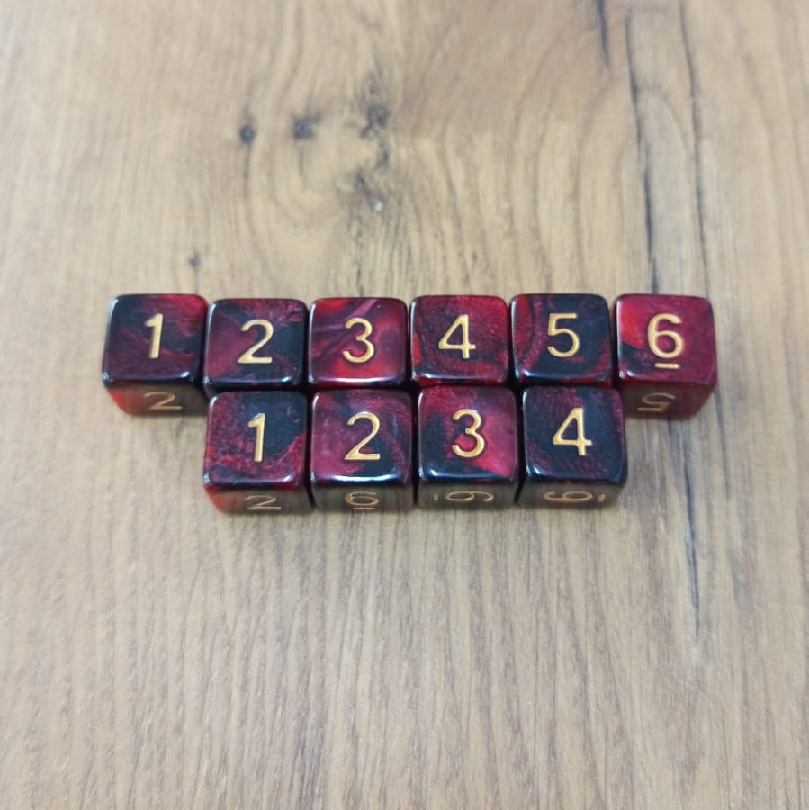 Marble D6 Dice - Crimson (10pcs)(15mm x 15mm)