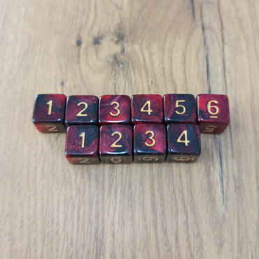 Marble D6 Dice - Crimson (10pcs)(15mm x 15mm)