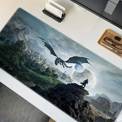 High-Definition Dragon & Castle Desk Pad - Non-Slip, Rubber Base with Stitched Edges