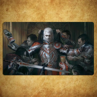 MTG Play Mat for Magic The Gathering - Epic Fantasy Artwork with Intricate Armor & Sword Design