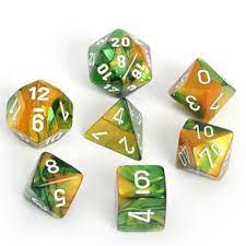 Gemini Gold-Green with White 7 Dice Set