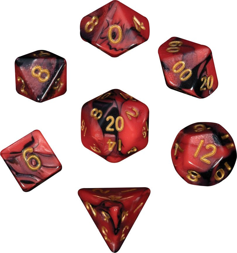 Mini Polyhedral Dice Set Red/Black with Gold Numbers