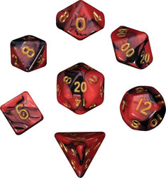 Mini Polyhedral Dice Set Red/Black with Gold Numbers