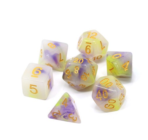 Dice Set - Jade Yellow + Purple