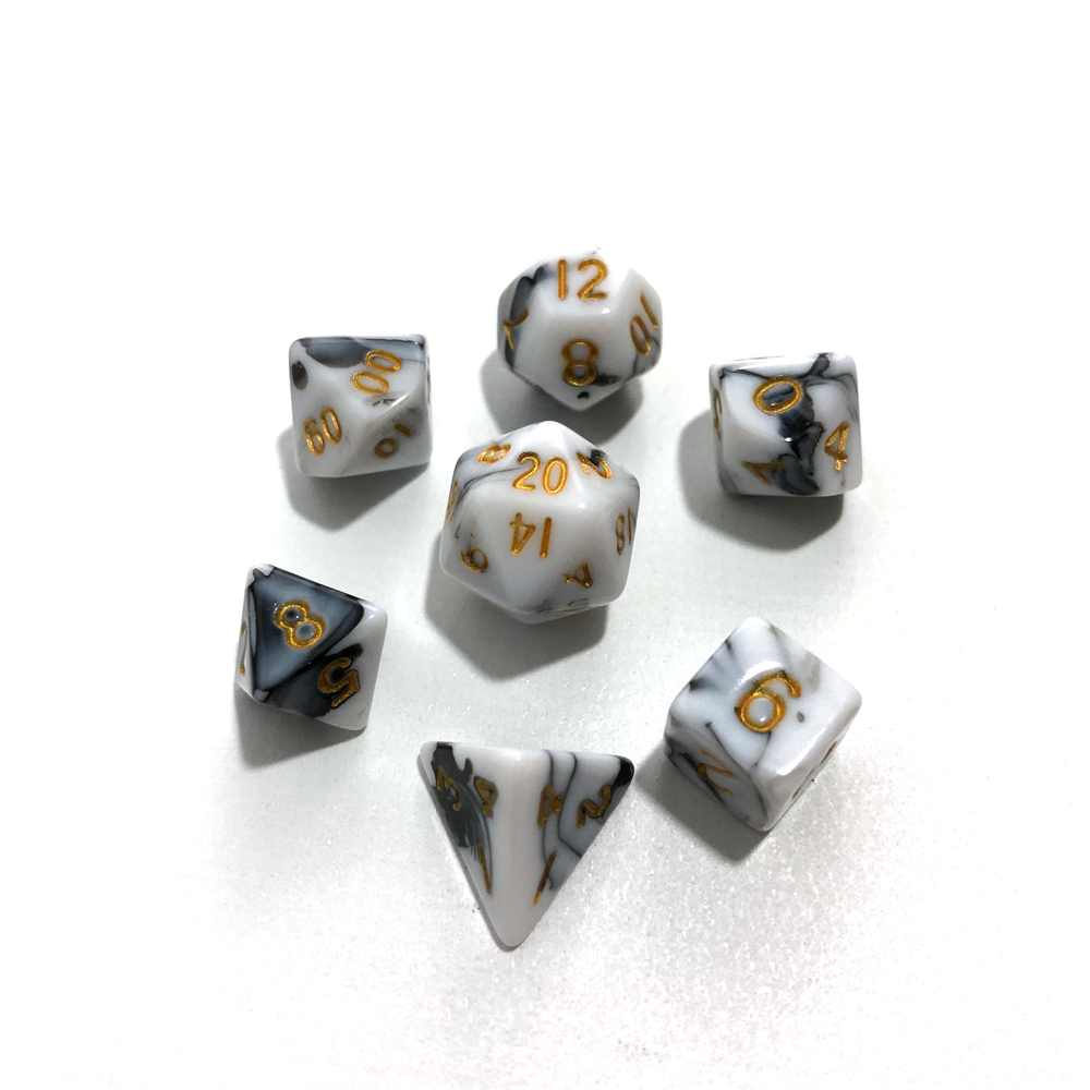 Mini Polyhedral Dice Set Marble with Gold Numbers