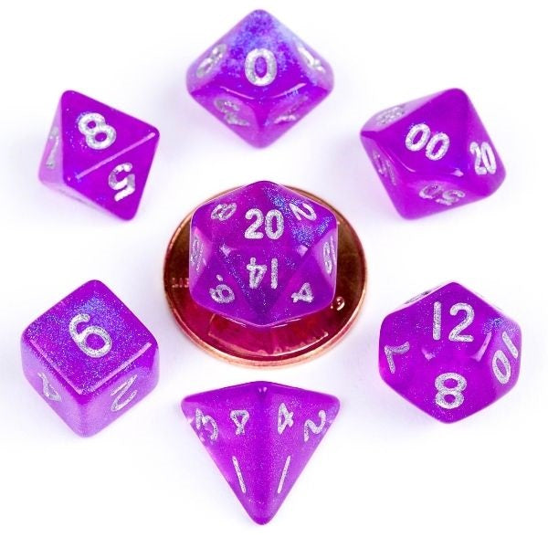 Mini Polyhedral Dice Set Stardust Purple