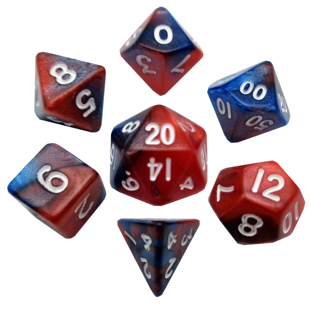 Mini Polyhedral Dice Set Red/Blue with White numbers