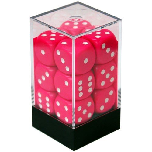 Opaque 16mm d6 (12 Dice) Pink/White