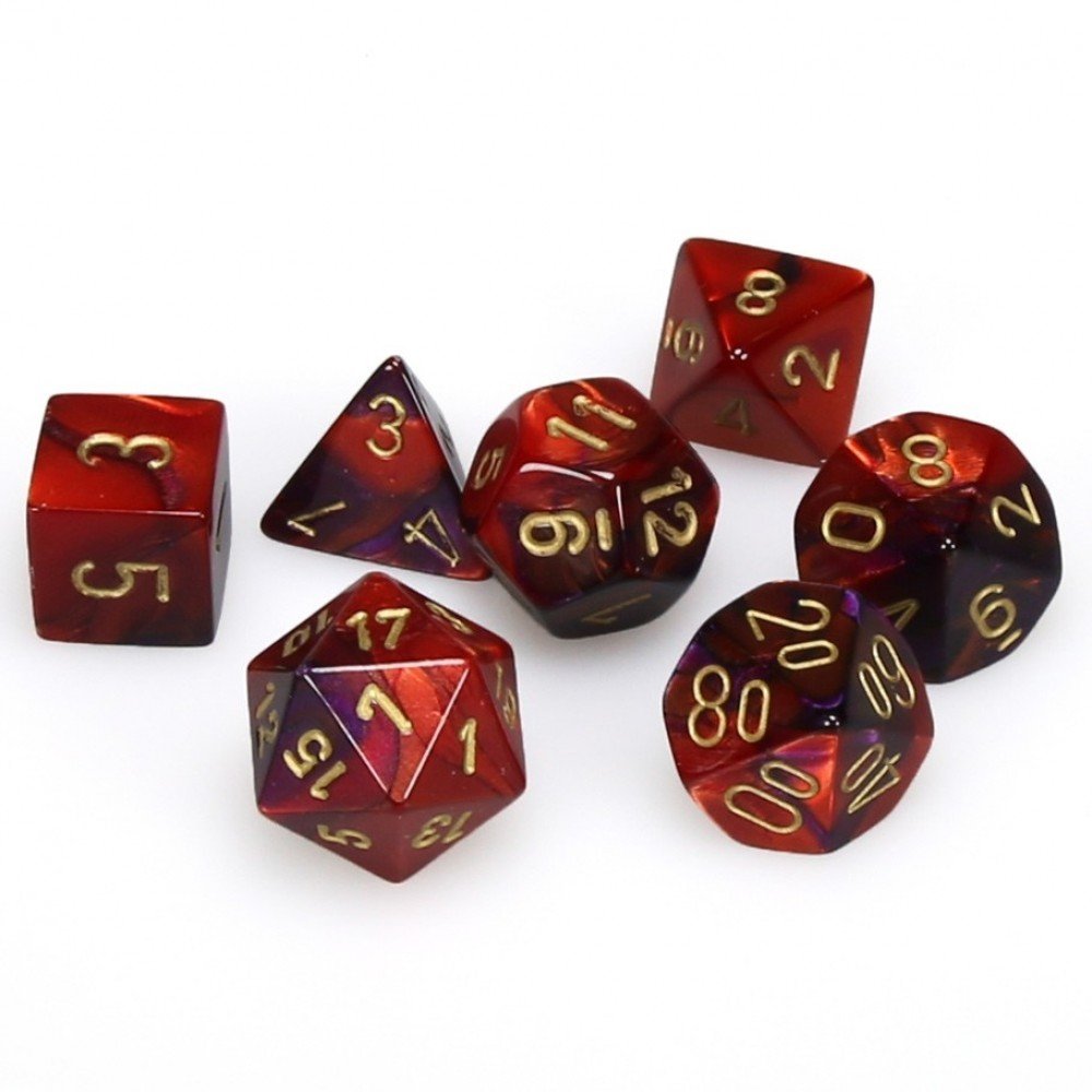 Gemini Purple-Red with Gold 7 Die polyhedral