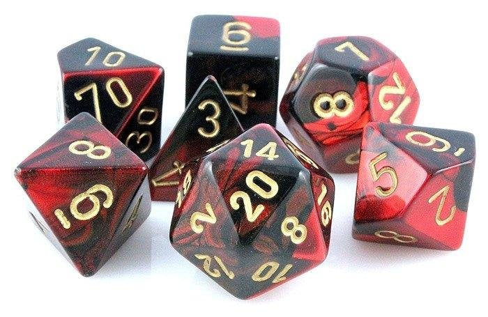 Dice Gemini Polyhedral Black/red with gold 7 die set