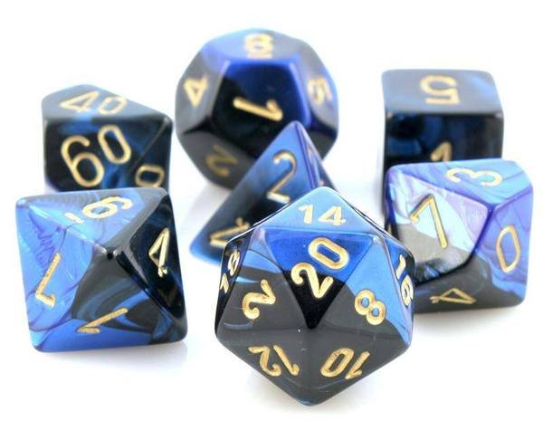 Dice Gemini Polyhedral Blue-Black/Gold 7 die set