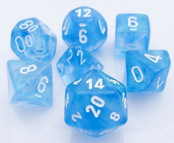 Borealis Polyhedral Sky Blue with White 7 die set