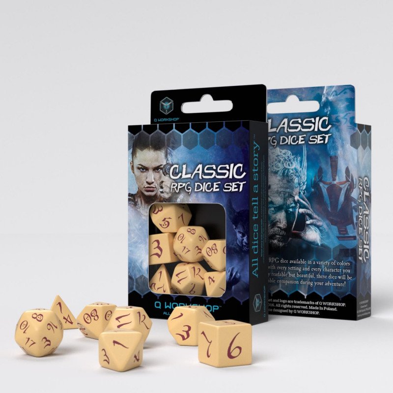 Classic RPG Beige & Burgundy 7 die polyhedral