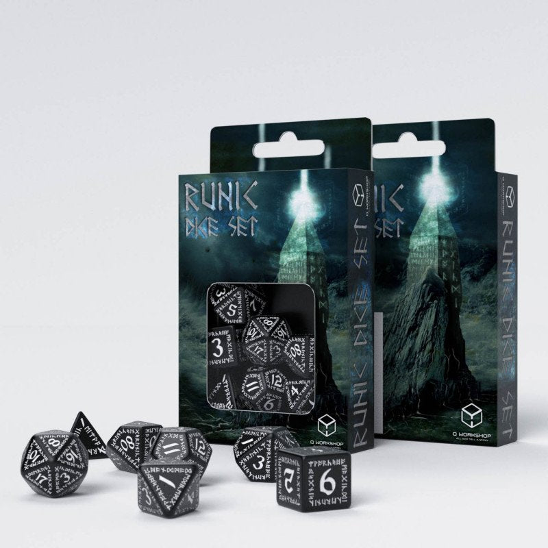 Black & White Runic Dice 7 Die polyhedral