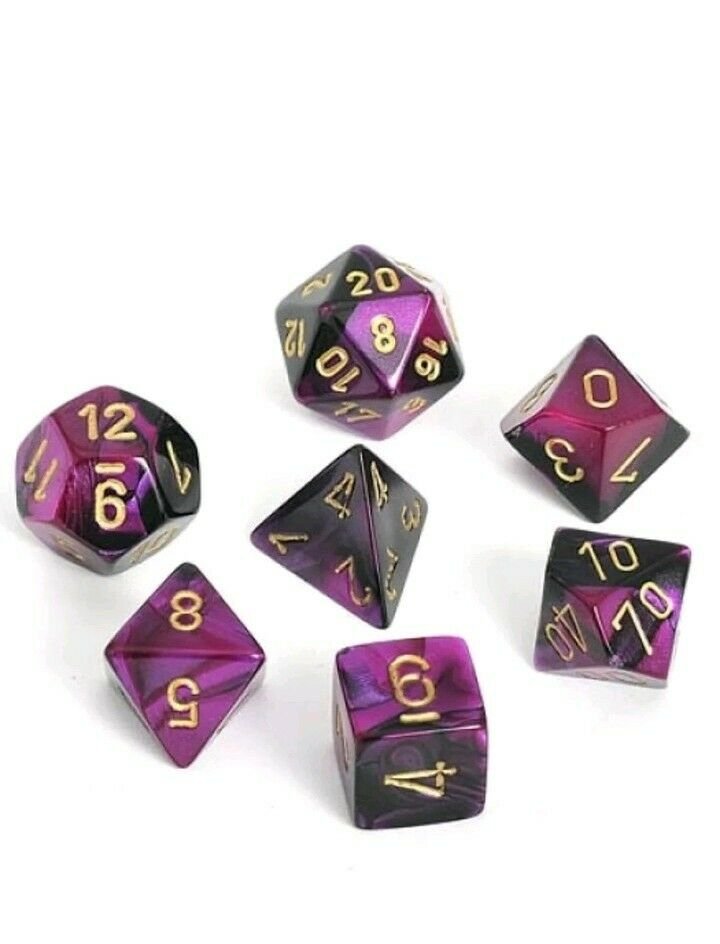 Dice Gemini Black-Purple with Gold 7 Die set
